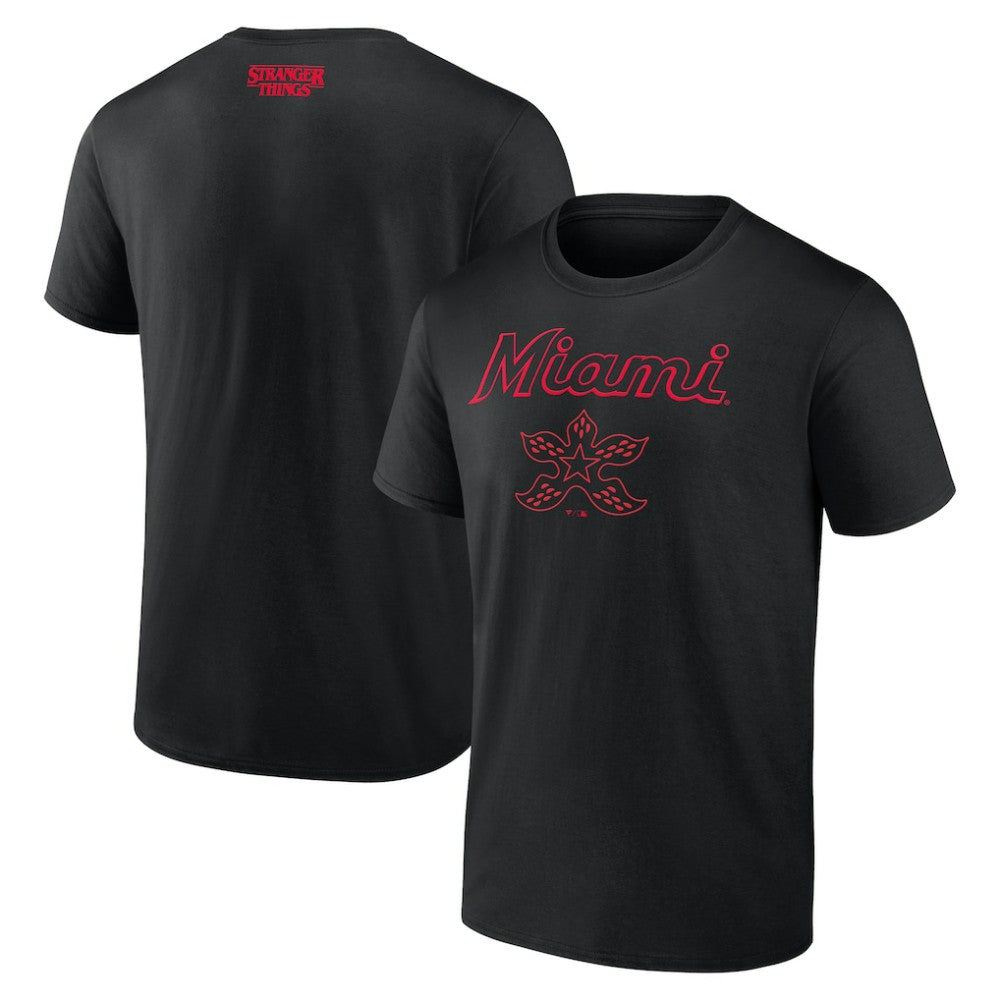 Miami Marlins Stranger Things Demogorgan T-Shirt - Black T-shirts