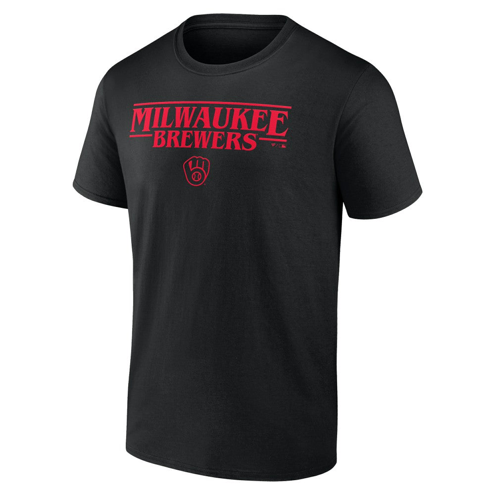Milwaukee Brewers Stranger Things Logo Lockup T-Shirt - Black T-shirts