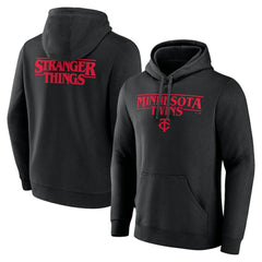 Minnesota Twins Stranger Things Logo Lockup Pullover Hoodie - Black Hoodies