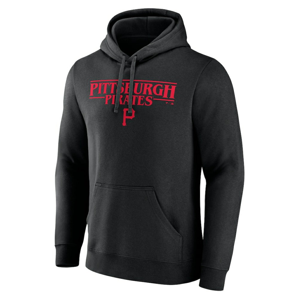 Pittsburgh Pirates Stranger Things Logo Lockup Pullover Hoodie - Black Hoodies