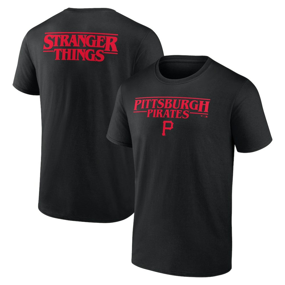 Pittsburgh Pirates Stranger Things Logo Lockup T-Shirt - Black T-shirts