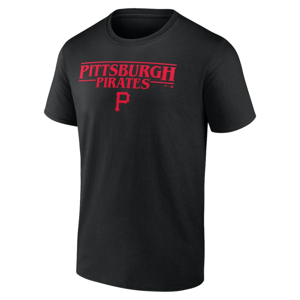 Pittsburgh Pirates Stranger Things Logo Lockup T-Shirt - Black T-shirts