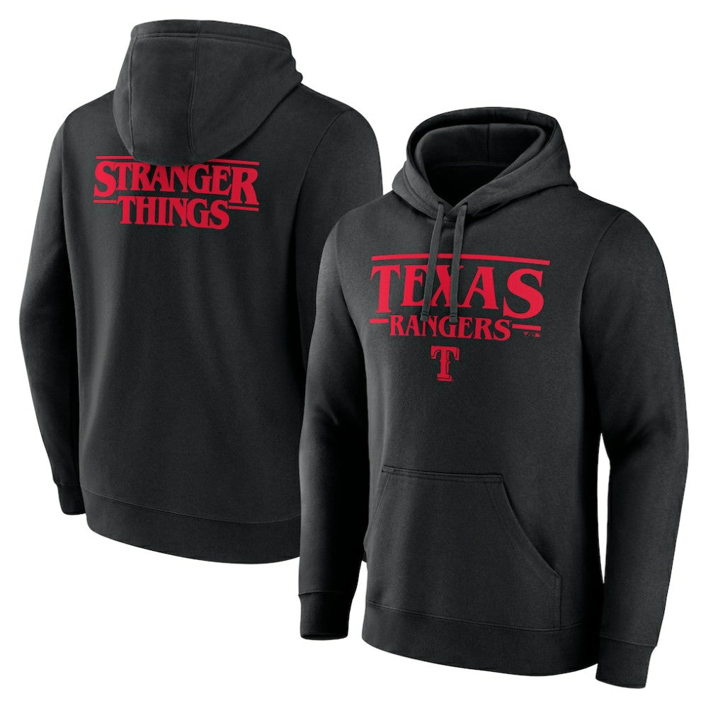 Texas Rangers Stranger Things Logo Lockup Pullover Hoodie - Black Hoodies