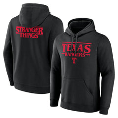 Texas Rangers Stranger Things Logo Lockup Pullover Hoodie - Black Hoodies