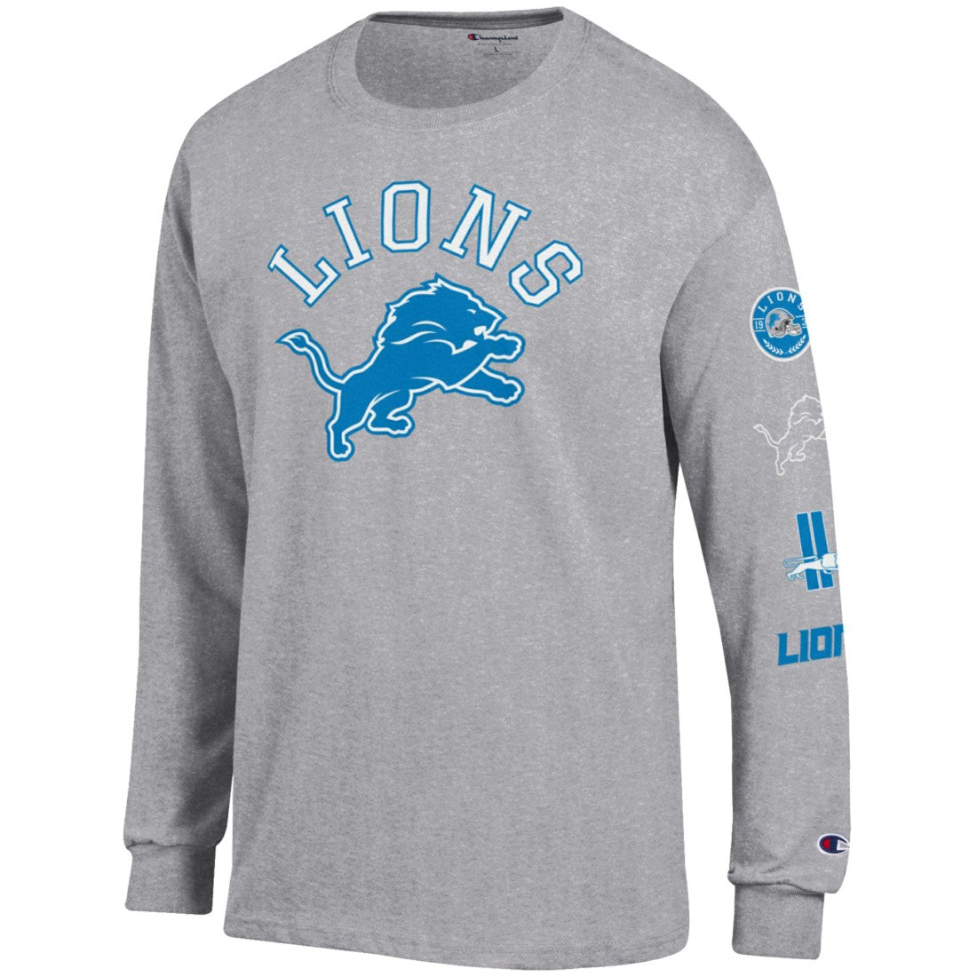 Detroit Lions Champion Seal Long Sleeve T-Shirt Heather Gray