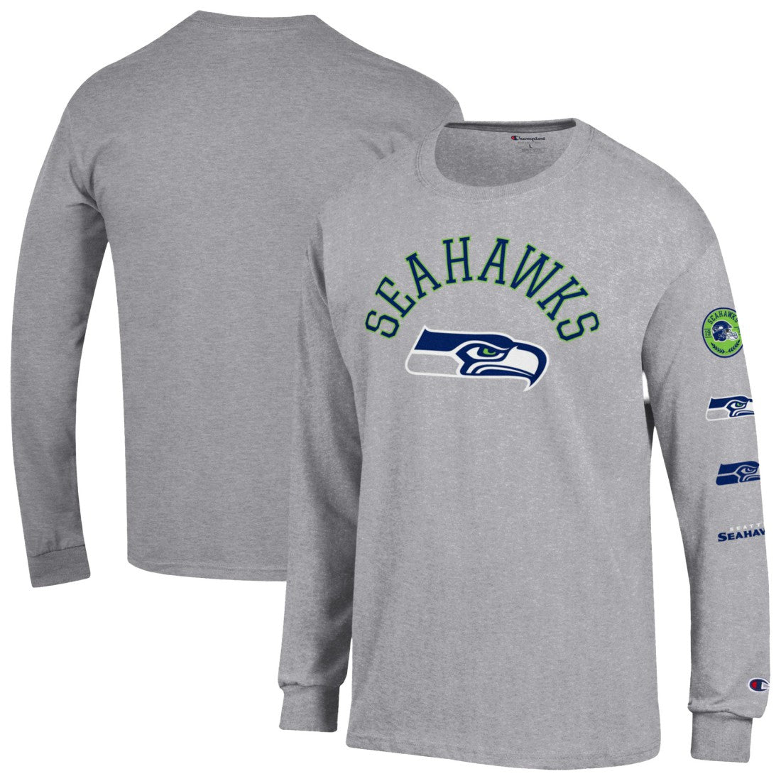 Seattle Seahawks Champion Seal Long Sleeve T-Shirt Heather Gray