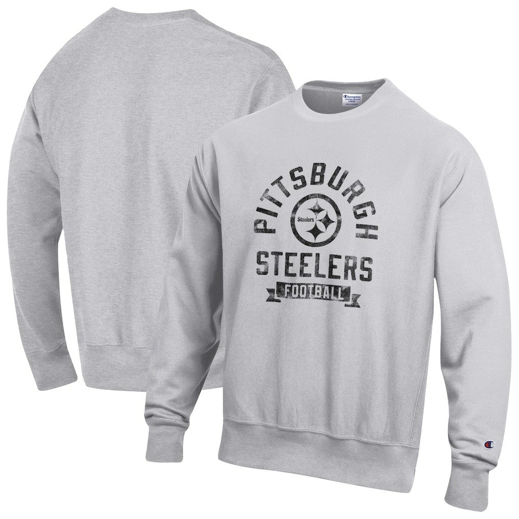 Pittsburgh Steelers Champion Reverse Weave Fleece Pullover Sweatshirt Heather Gray