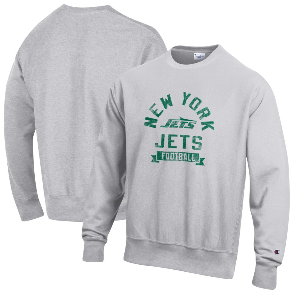 New York Jets Champion Reverse Weave Fleece Pullover Sweatshirt Heather Gray