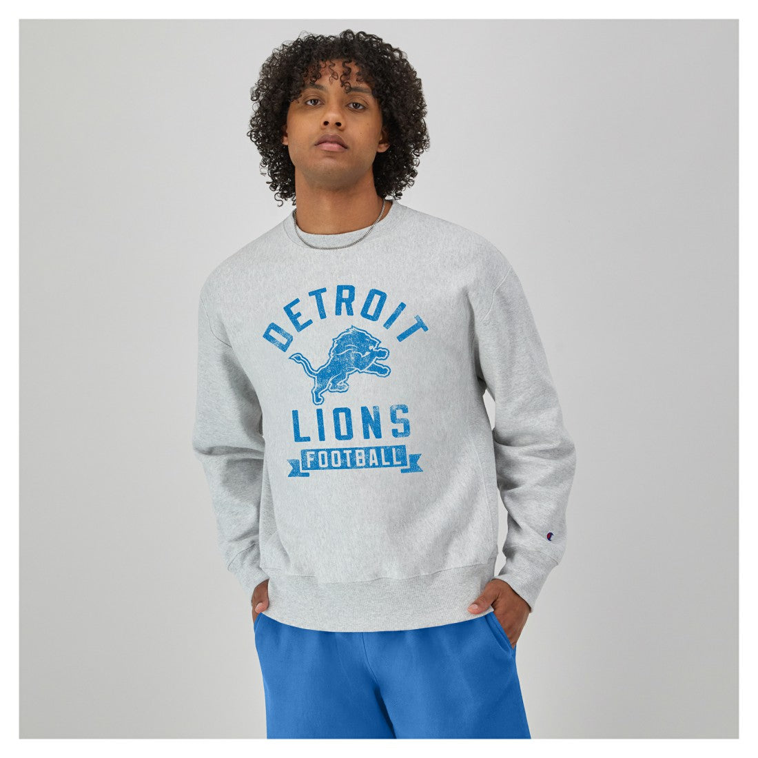 Detroit Lions Champion Reverse Weave Fleece Pullover Sweatshirt Heather Gray