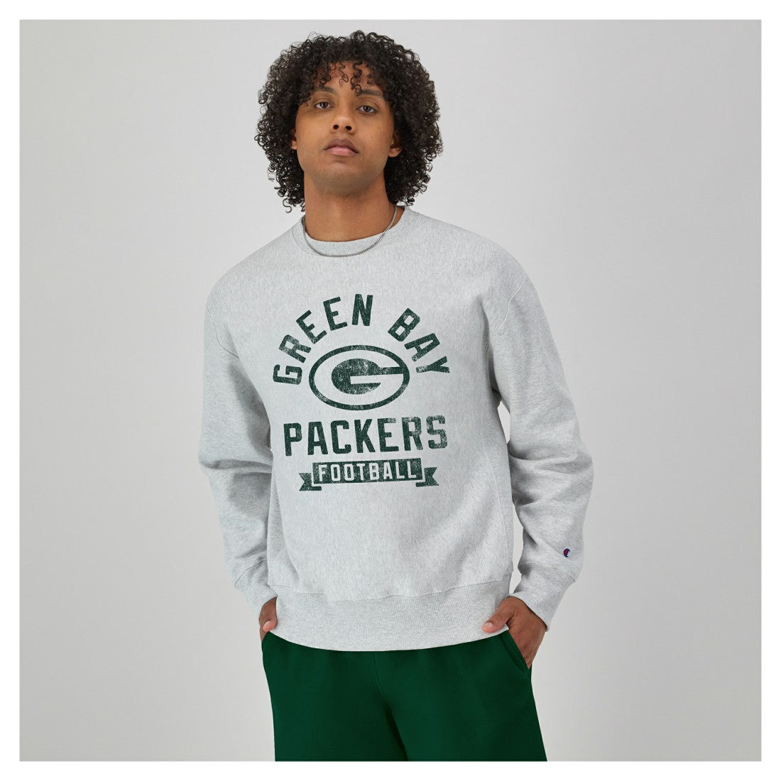 Green Bay Packers Champion Reverse Weave Fleece Pullover Sweatshirt Heather Gray