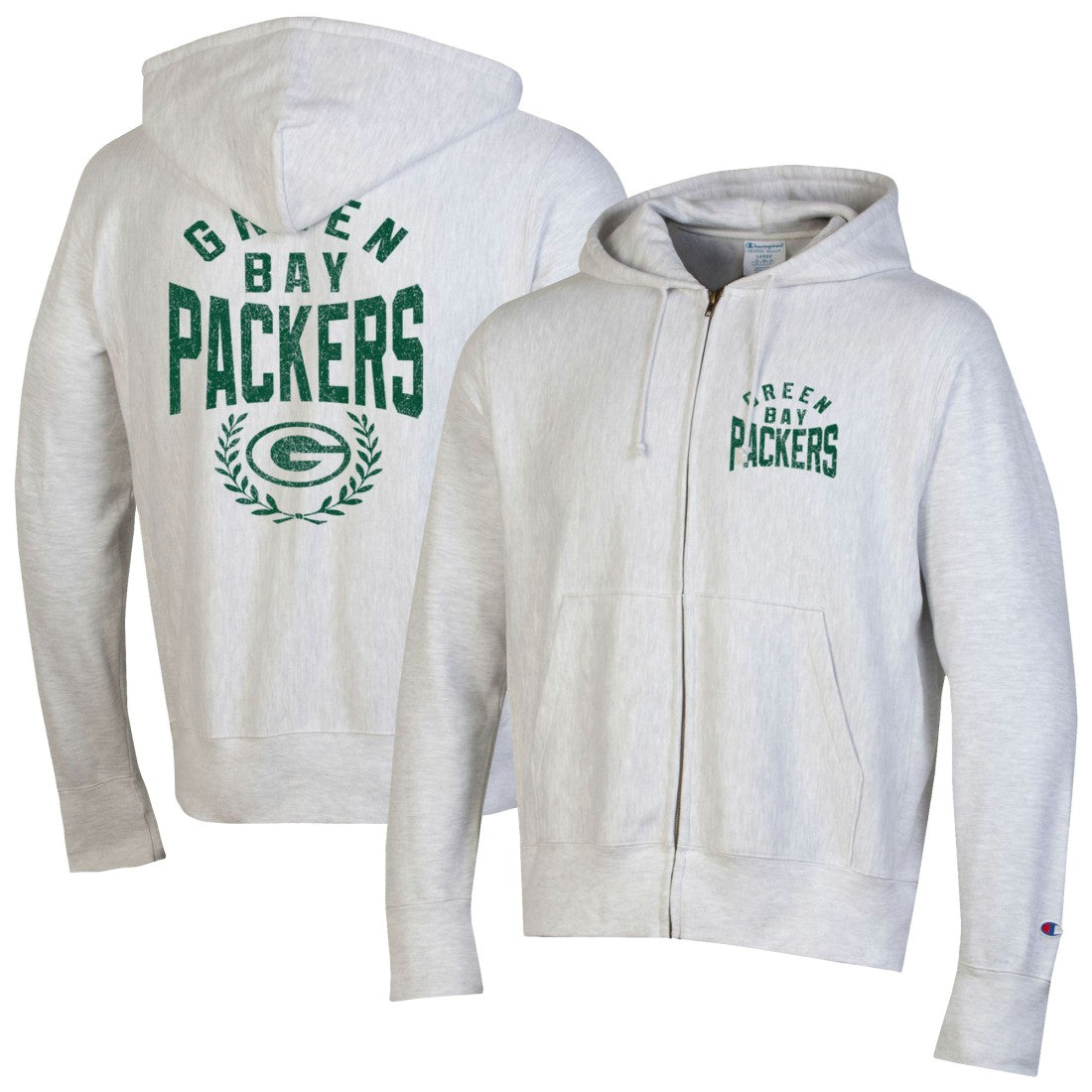 Green Bay Packers Champion Reverse Weave Full-Zip Hoodie Heather Gray