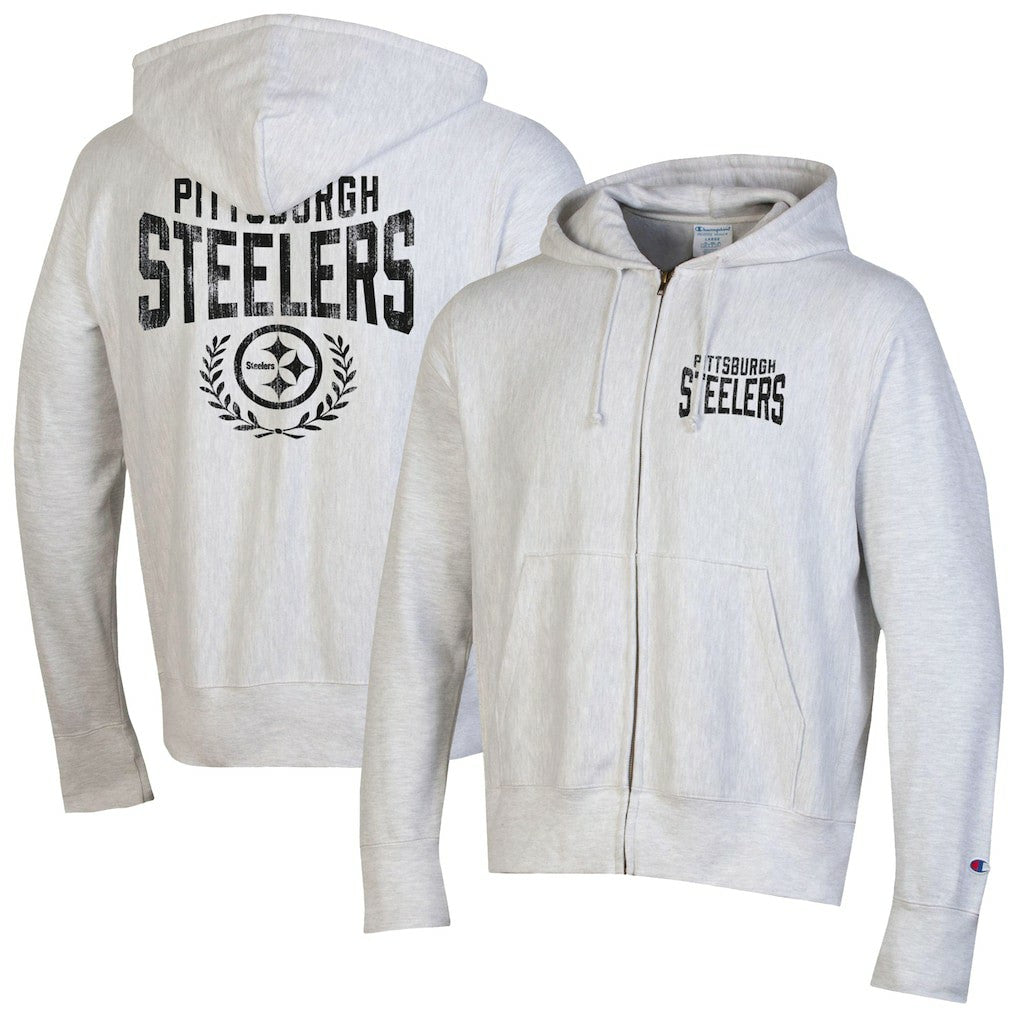Pittsburgh Steelers Champion Reverse Weave Full-Zip Hoodie Heather Gray