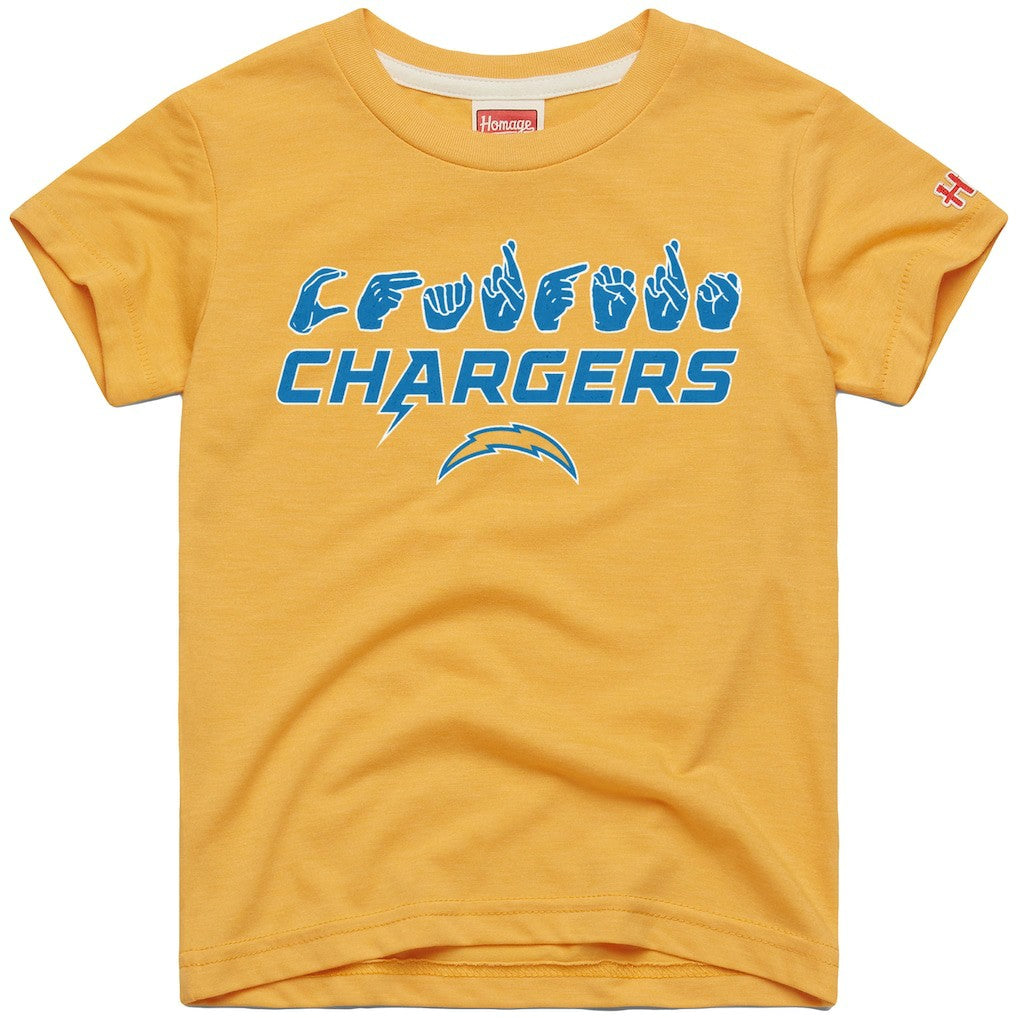 Los Angeles Chargers Homage Youth Love Sign x ASL 2.0 Tri-Blend T-Shirt Gold