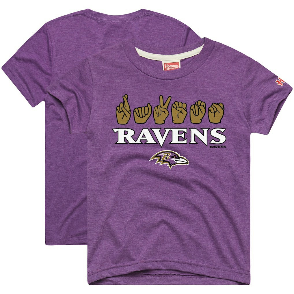 Baltimore Ravens Homage Youth Love Sign x ASL 2.0 Tri-Blend T-Shirt Purple