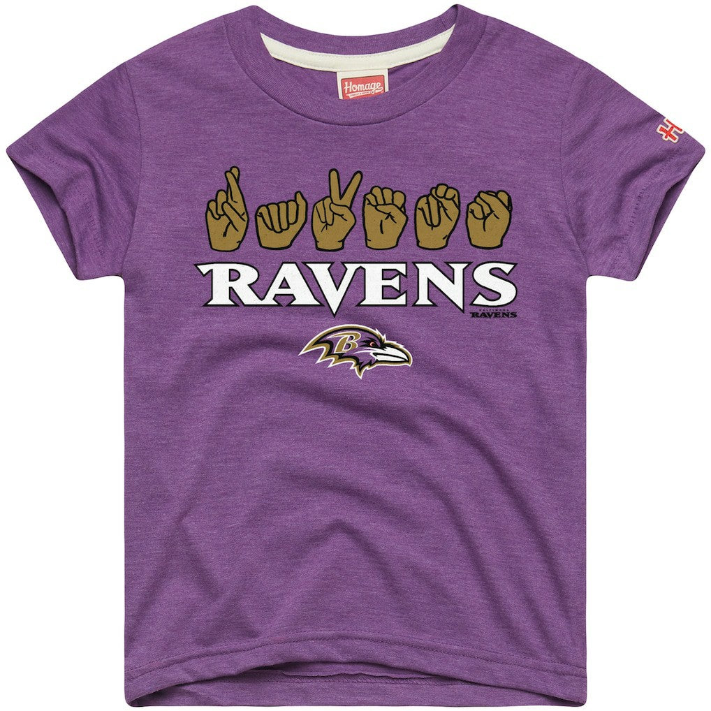 Baltimore Ravens Homage Youth Love Sign x ASL 2.0 Tri-Blend T-Shirt Purple