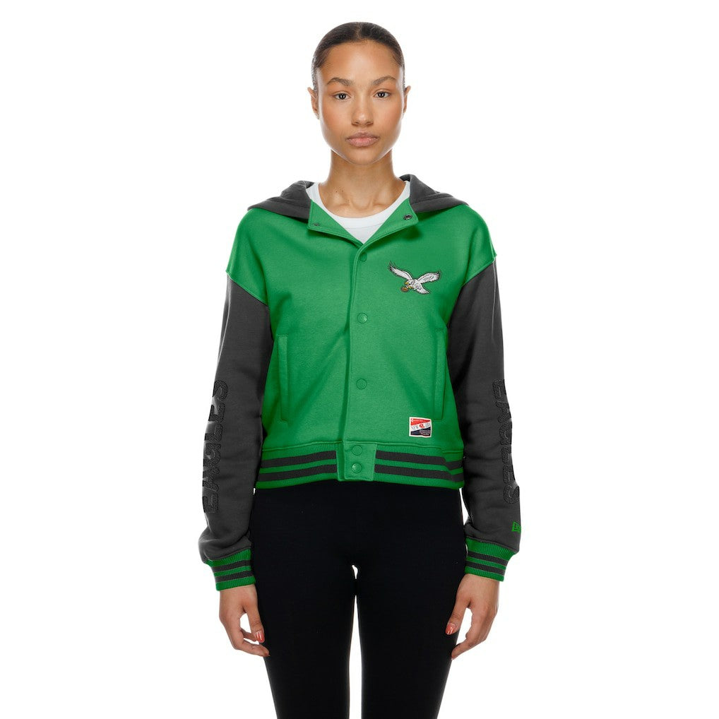 Philadelphia Eagles New Era Women's Throwback Full-Snap Hooded Jacket Kelly Green