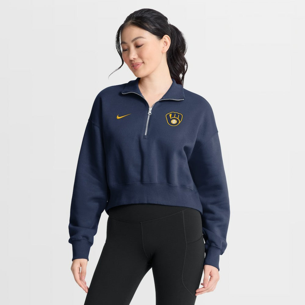 Milwaukee Brewers Nike Women's Primetime Phoenix Fleece Half-Zip Sweatshirt - Navy Sweatshirts