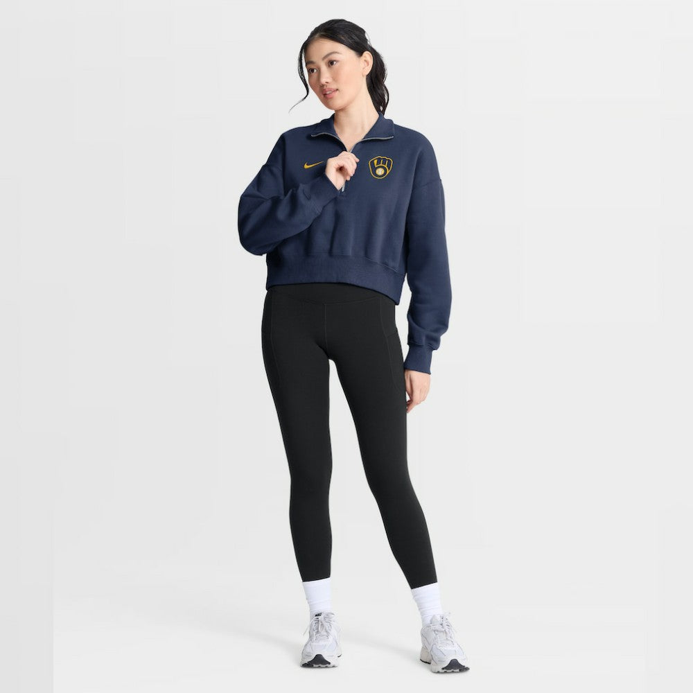 Milwaukee Brewers Nike Women's Primetime Phoenix Fleece Half-Zip Sweatshirt - Navy Sweatshirts