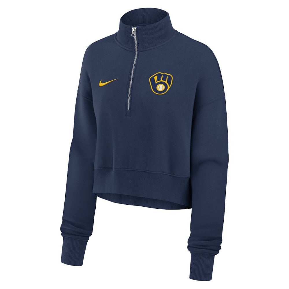 Milwaukee Brewers Nike Women's Primetime Phoenix Fleece Half-Zip Sweatshirt - Navy Sweatshirts