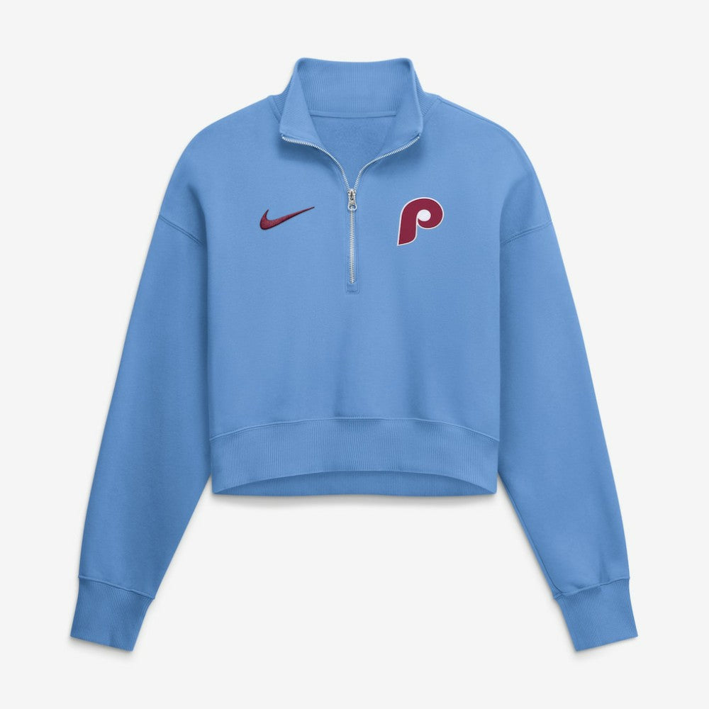 Philadelphia Phillies Nike Women's Primetime Phoenix Fleece Half-Zip Sweatshirt - Light Blue Sweatshirts