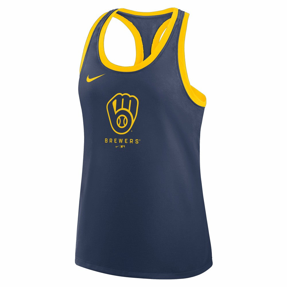 Milwaukee Brewers Nike Women's Tri-Blend Dri-FIT Racerback Tank Top - Navy Tanks