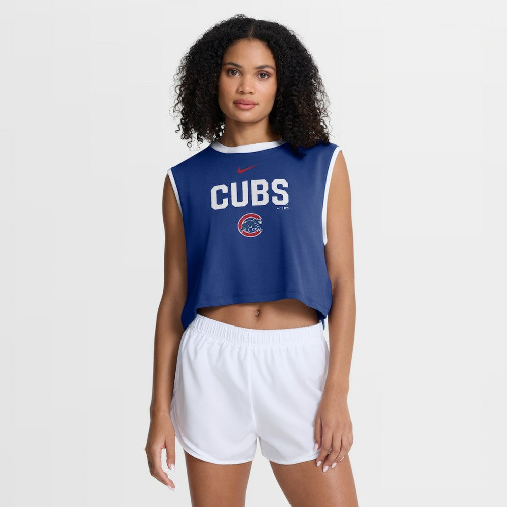 Chicago Cubs Nike Women's Primetime Loose Dri-FIT Cropped Tank Top - Royal Tanks
