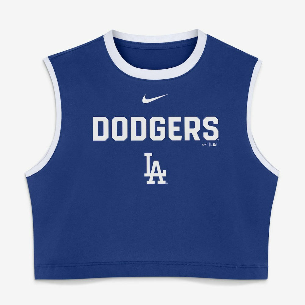 Los Angeles Dodgers Nike Women's Primetime Loose Dri-FIT Cropped Tank Top - Royal Tanks