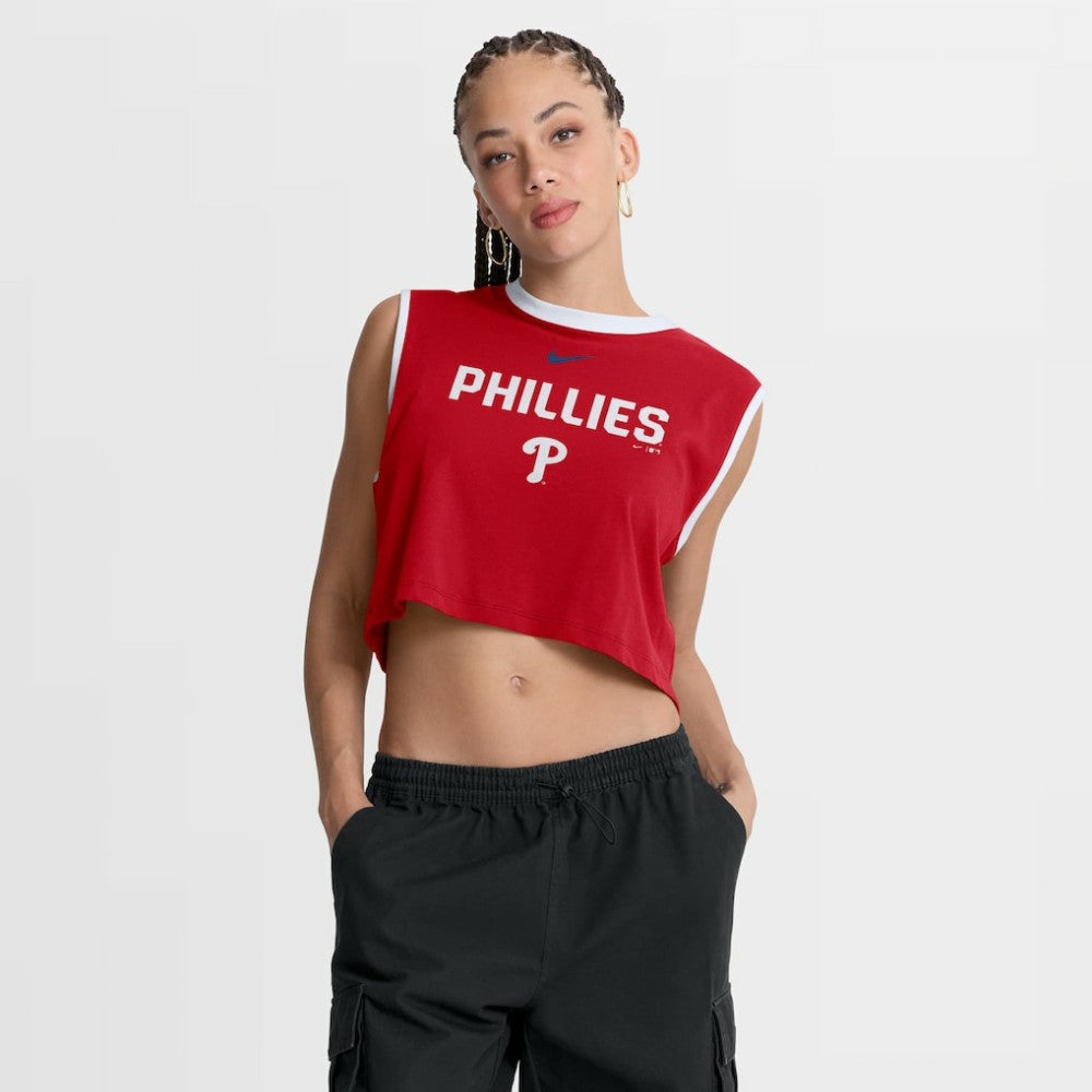 Philadelphia Phillies Nike Women's Primetime Loose Dri-FIT Cropped Tank Top - Red Tanks