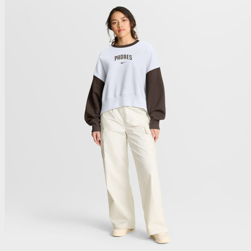 San Diego Padres Nike Women's Oversized High Hip Fleece Sweatshirt - White/Brown Sweatshirts