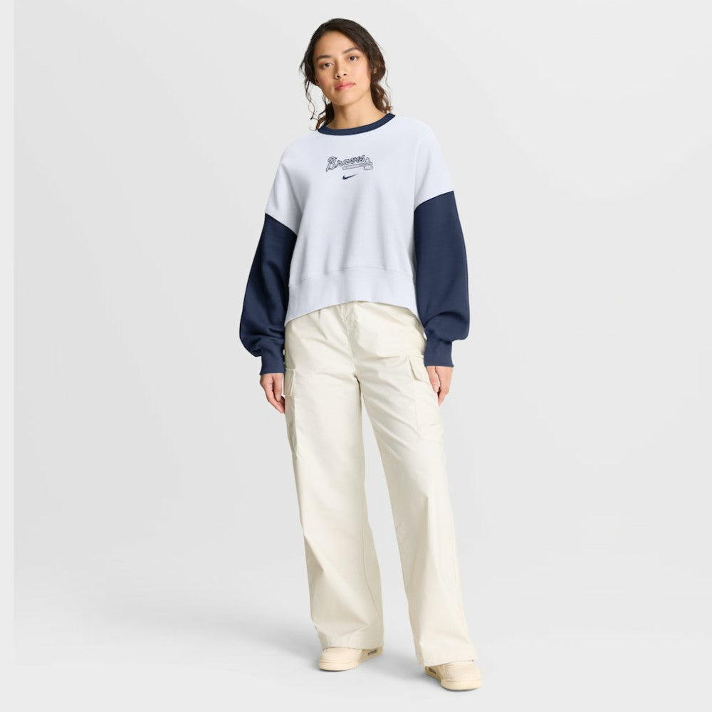 Atlanta Braves Nike Women's Oversized High Hip Fleece Sweatshirt - White/Navy Sweatshirts