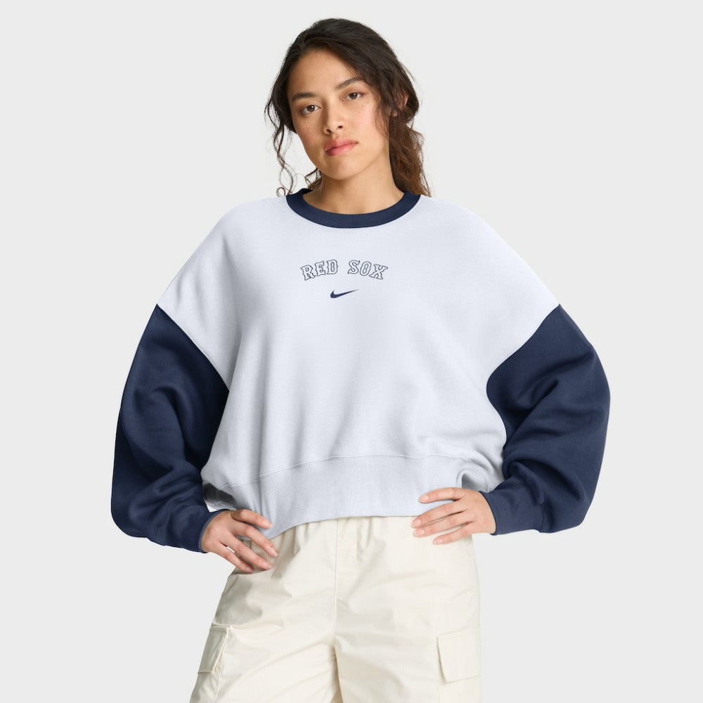 Boston Red Sox Nike Women's Oversized High Hip Fleece Sweatshirt - White/Navy Sweatshirts