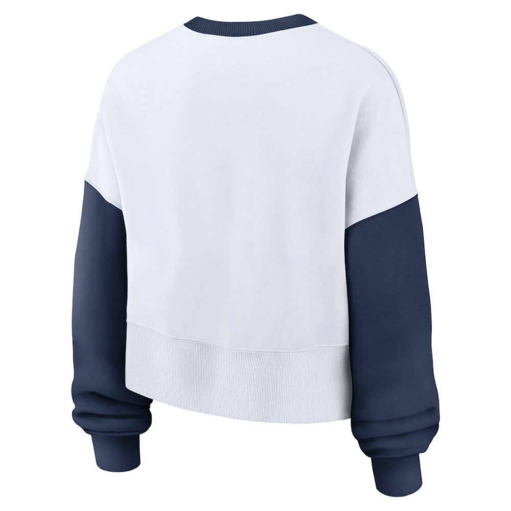 Detroit Tigers Nike Women's Oversized High Hip Fleece Sweatshirt - White/Navy Sweatshirts
