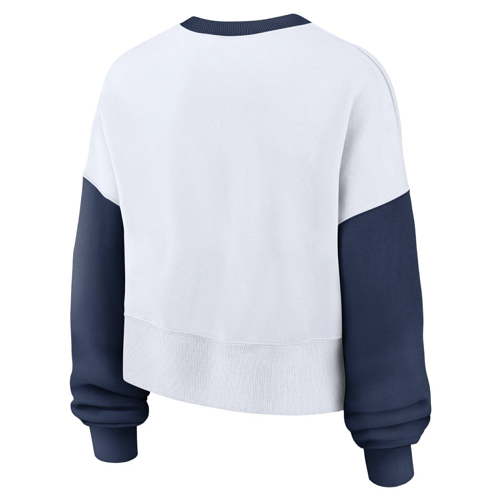 Cleveland Guardians Nike Women's Oversized High Hip Fleece Sweatshirt - White/Navy Sweatshirts