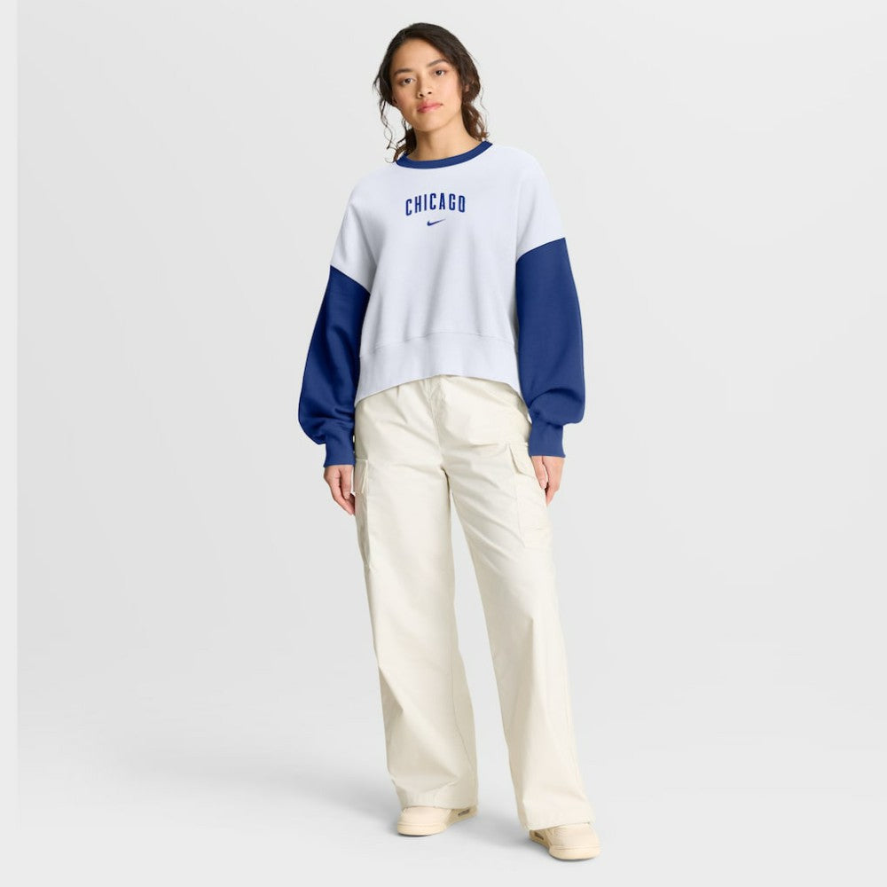 Chicago Cubs Nike Women's Oversized High Hip Fleece Sweatshirt - White/Royal Sweatshirts