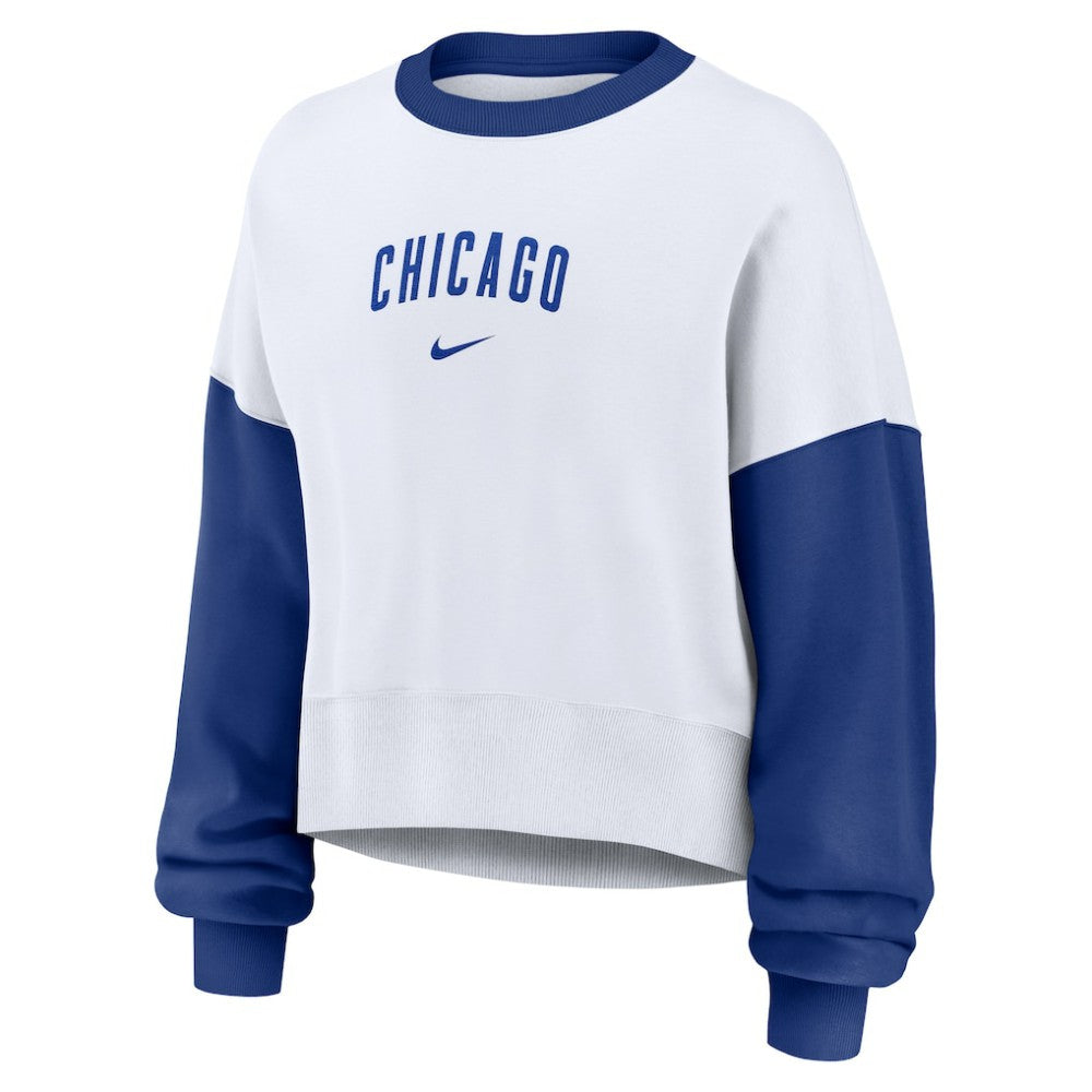Chicago Cubs Nike Women's Oversized High Hip Fleece Sweatshirt - White/Royal Sweatshirts