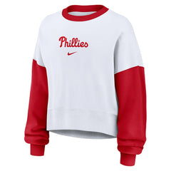Philadelphia Phillies Nike Women's Oversized High Hip Fleece Sweatshirt - White/Red Sweatshirts