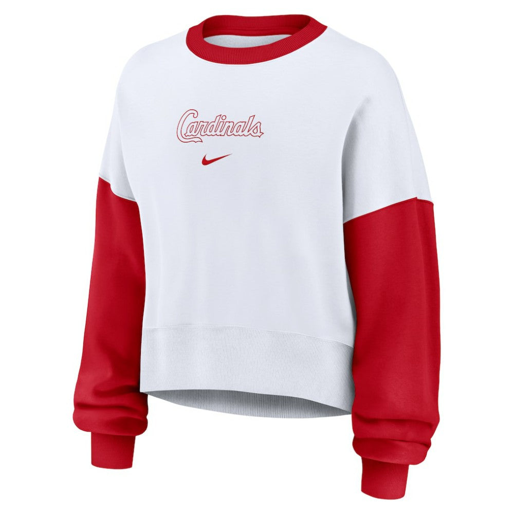 St. Louis Cardinals Nike Women's Oversized High Hip Fleece Sweatshirt - White/Red Sweatshirts