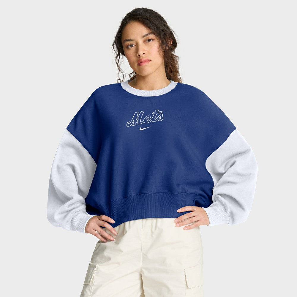 New York Mets Nike Women's Oversized High Hip Fleece Sweatshirt - Royal/White Sweatshirts