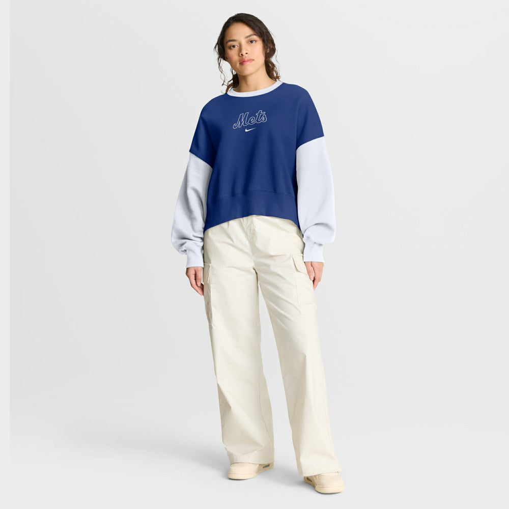 New York Mets Nike Women's Oversized High Hip Fleece Sweatshirt - Royal/White Sweatshirts