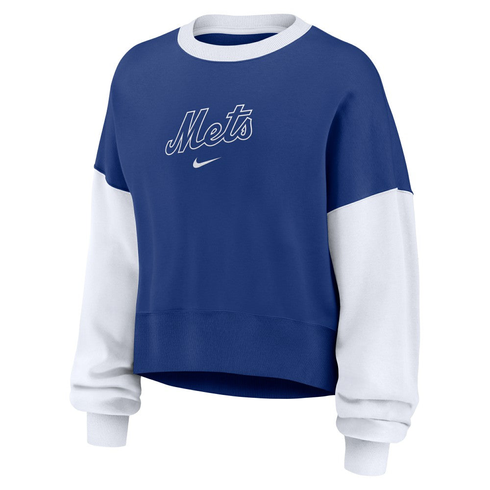 New York Mets Nike Women's Oversized High Hip Fleece Sweatshirt - Royal/White Sweatshirts