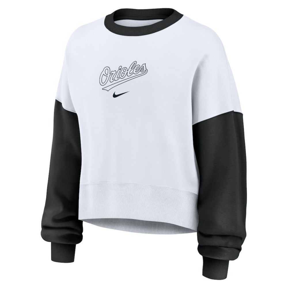 Baltimore Orioles Nike Women's Oversized High Hip Fleece Sweatshirt - White/Black Sweatshirts