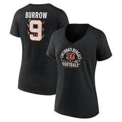 Joe Burrow Cincinnati Bengals Women's Floral Name & Number V-Neck T-Shirt Black