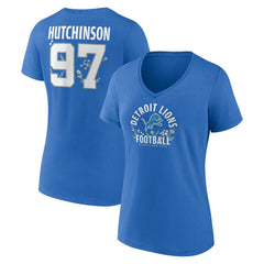 Aidan Hutchinson Detroit Lions Women's Floral Name & Number V-Neck T-Shirt Blue