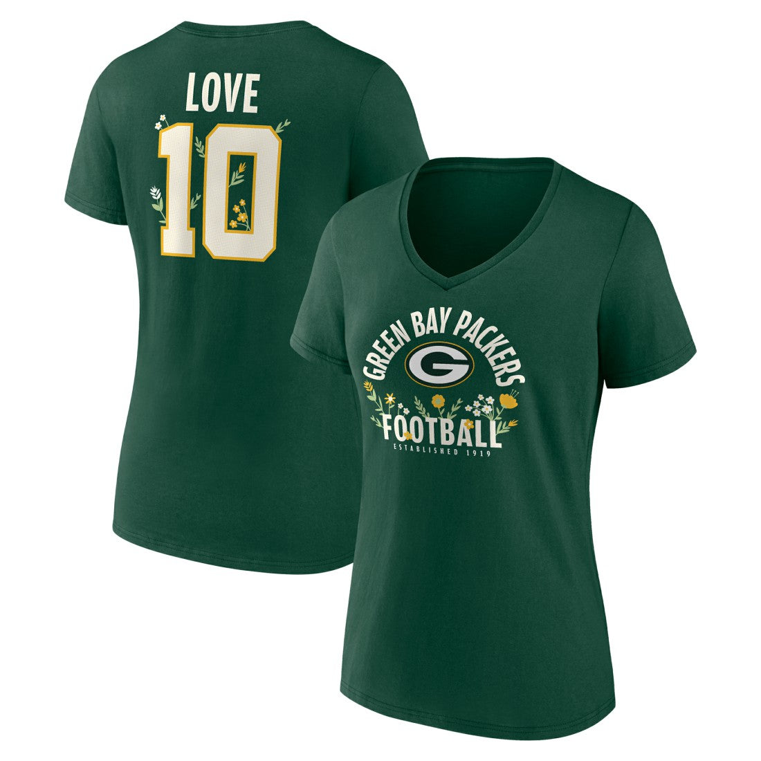 Jordan Love Green Bay Packers Women's Floral Name & Number V-Neck T-Shirt Green
