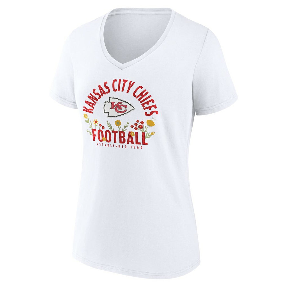 Patrick Mahomes Kansas City Chiefs Women's Floral Name & Number V-Neck T-Shirt White
