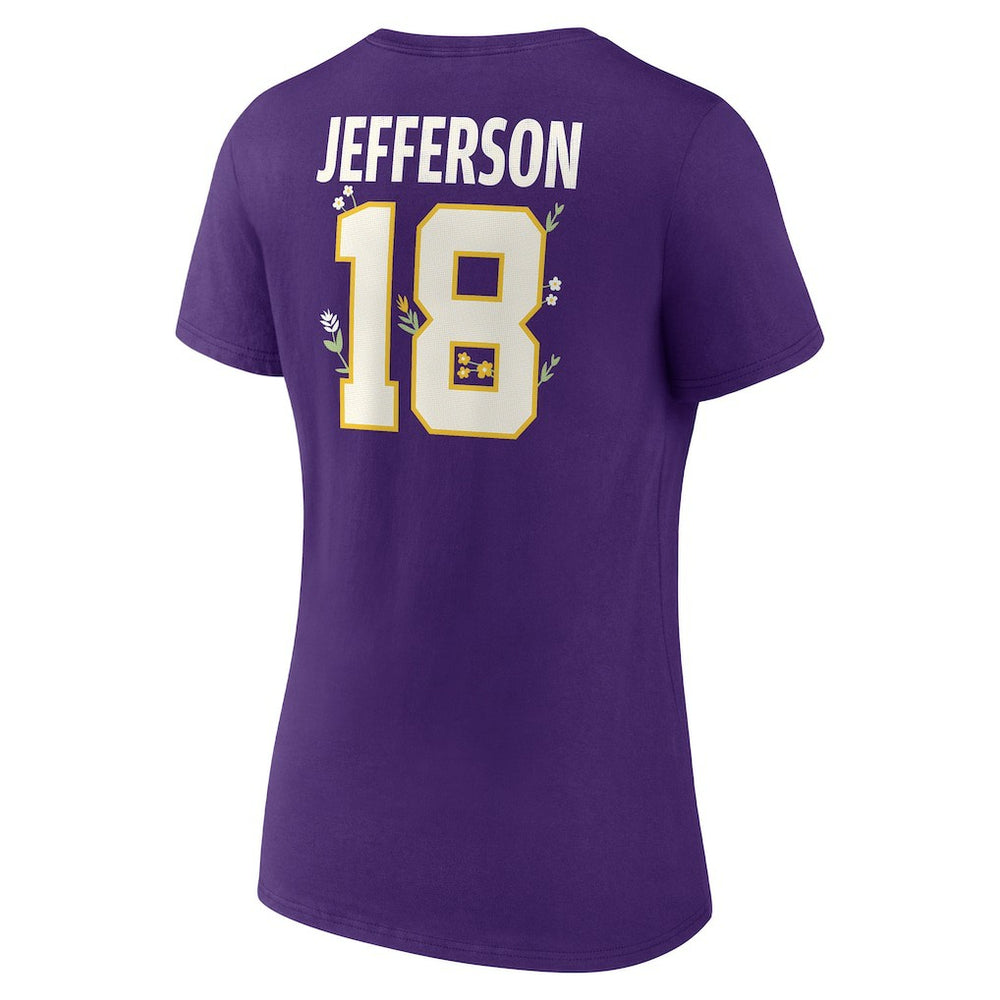 Justin Jefferson Minnesota Vikings Women's Floral Name & Number V-Neck T-Shirt Purple