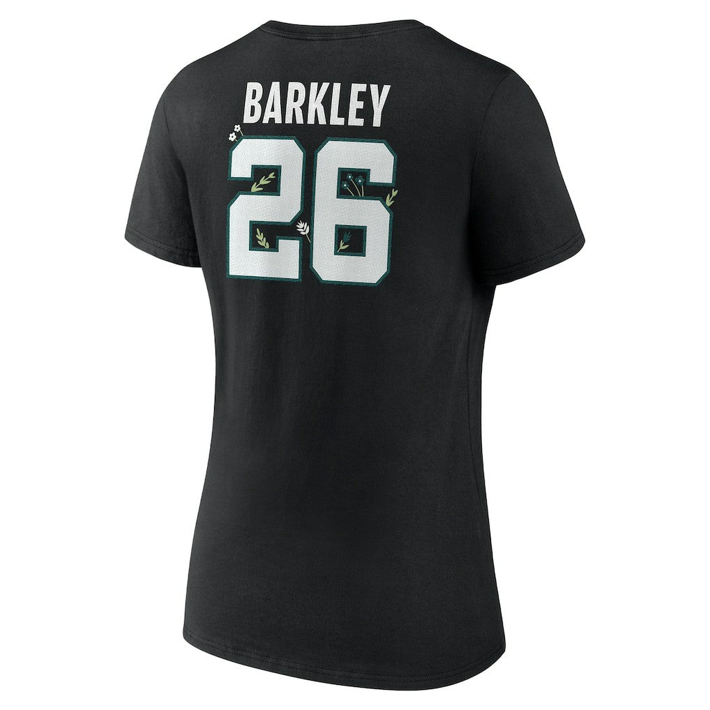 Saquon Barkley Philadelphia Eagles Women's Floral Name & Number V-Neck T-Shirt Black