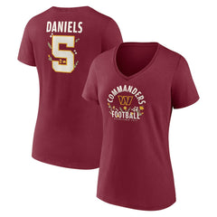 Jayden Daniels Washington Commanders Women's Floral Name & Number V-Neck T-Shirt Garnet