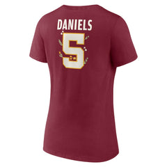 Jayden Daniels Washington Commanders Women's Floral Name & Number V-Neck T-Shirt Garnet