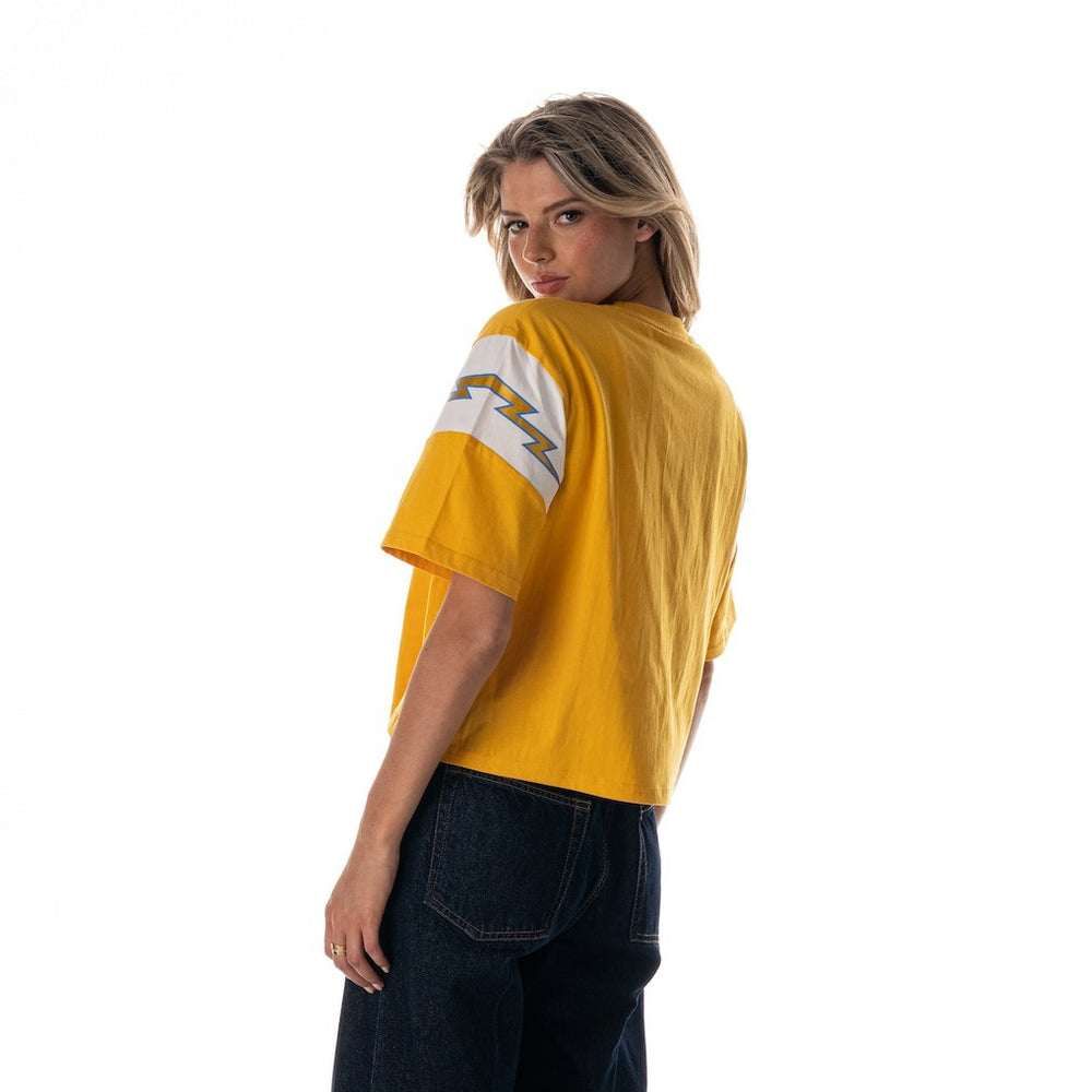 Los Angeles Chargers The Wild Collective Women's Charger Power Contrast Sleeve Insert T-Shirt Gold